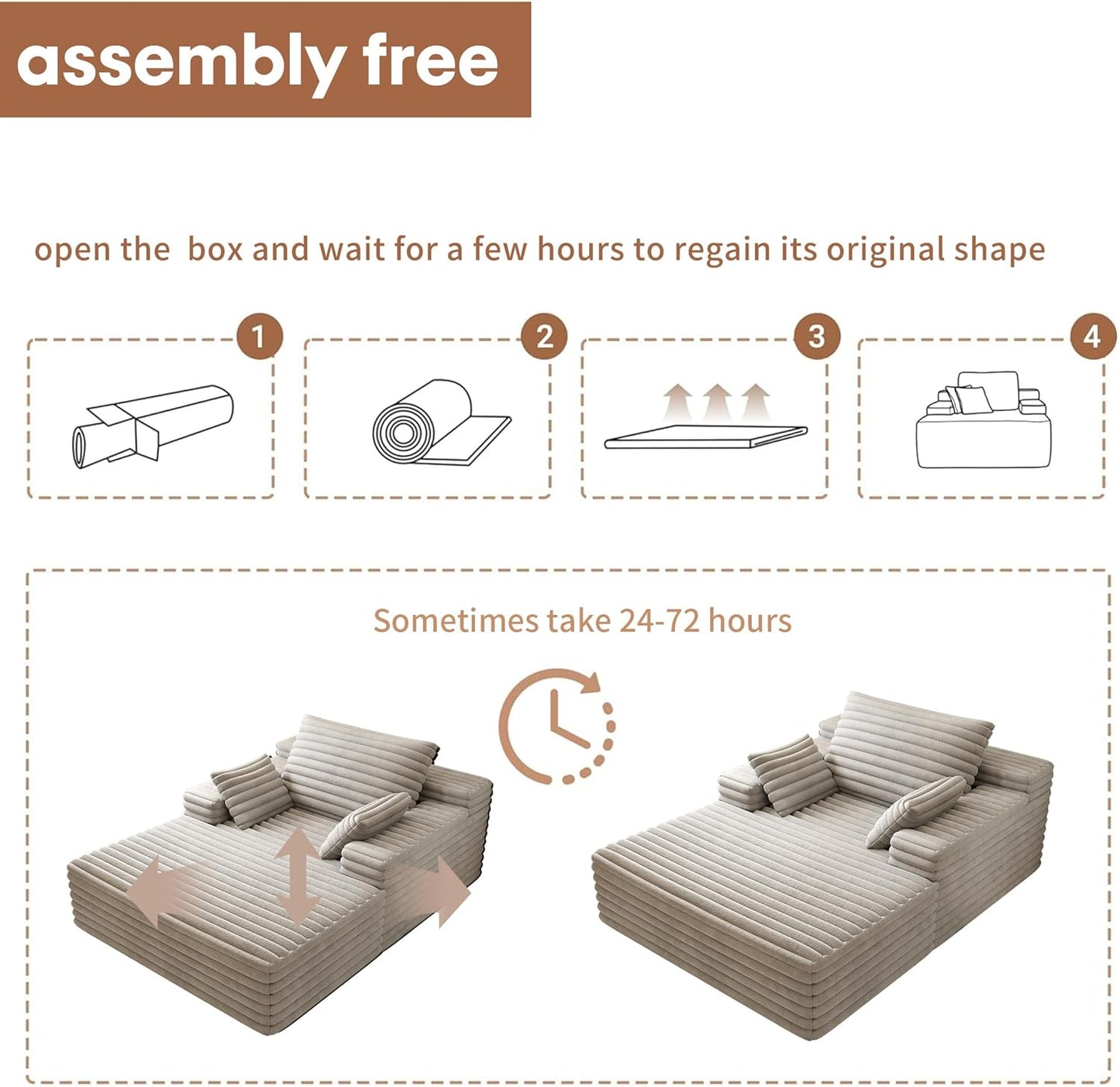 80” Oversized Double Lounge Chaise,Cloud Plush Sofa Bed