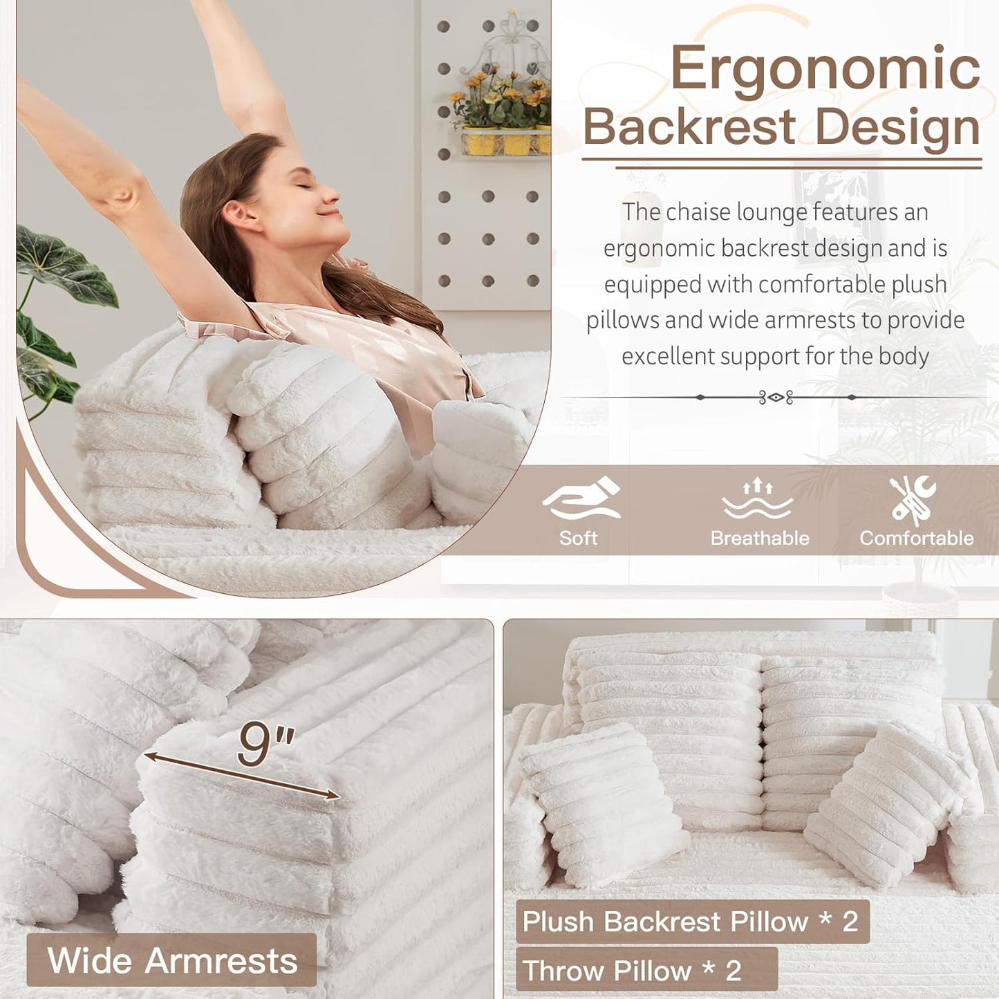 56"W Oversized Chaise Lounge Chair Indoor