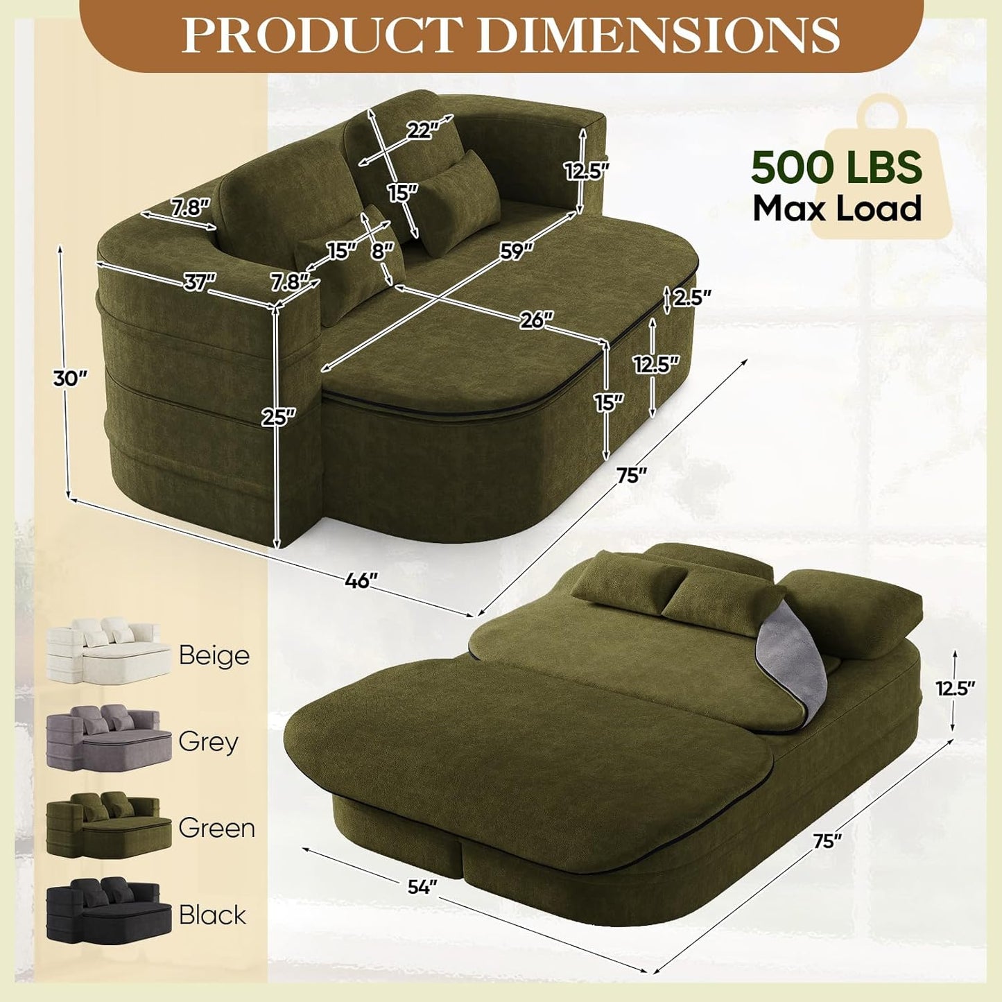 Antetek Convertible Sleeper Sofa