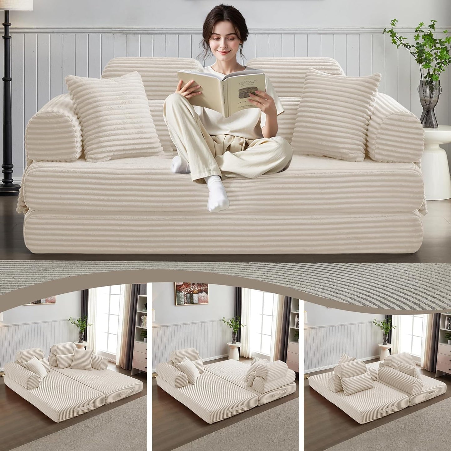 Convertible Sleeper Sofa Bed, 78.5" Corduroy Foldable Loveseat Sofa