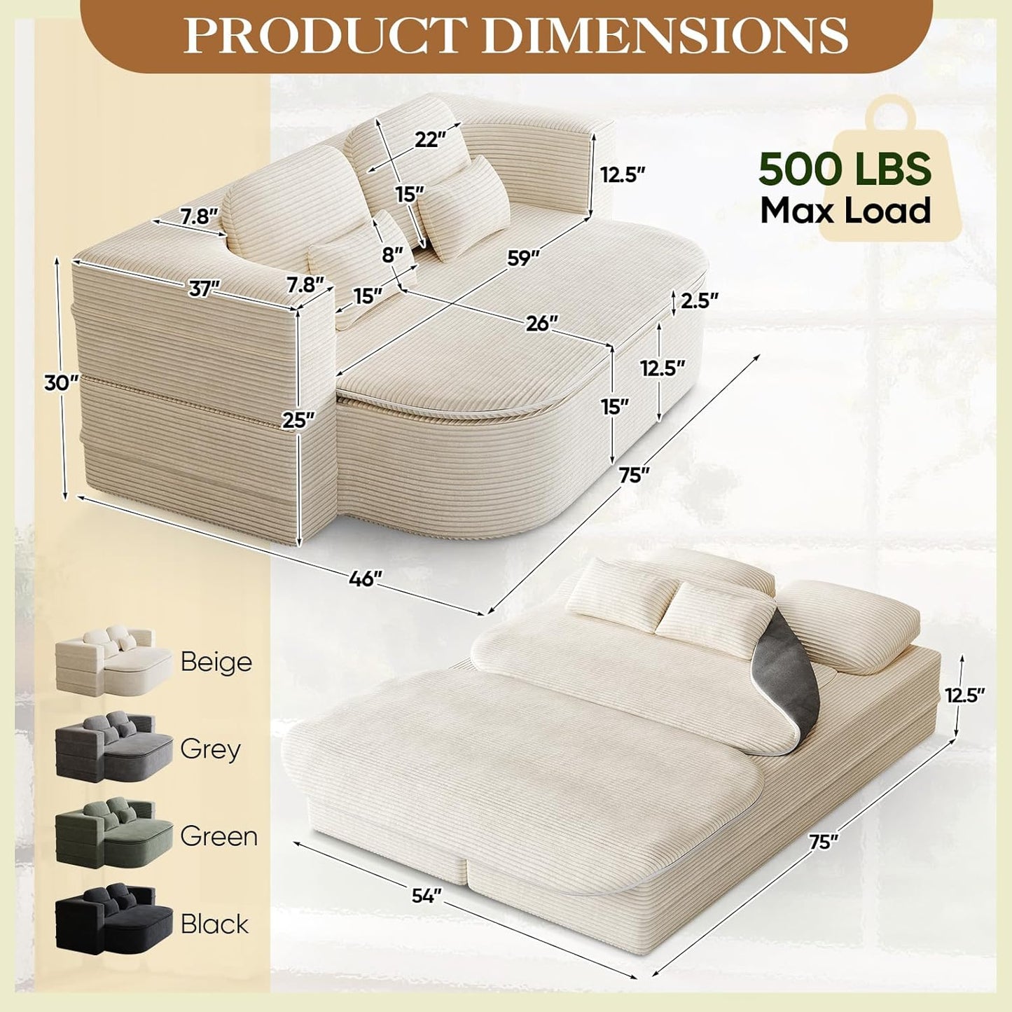 Antetek Convertible Sleeper Sofa