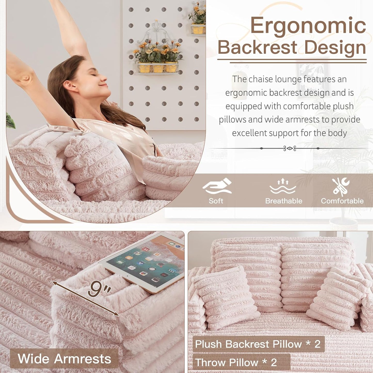 56"W Oversized Chaise Lounge Chair Indoor