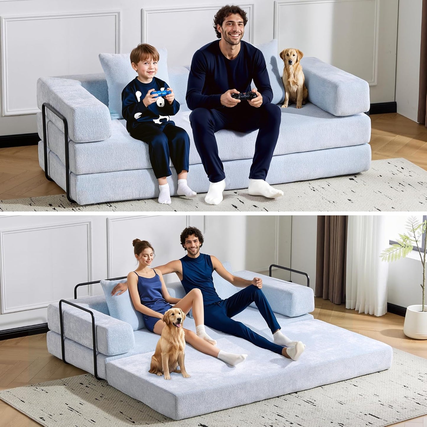 Convertible Sleeper Sofa Bed, 78.5" Corduroy Foldable Loveseat Sofa