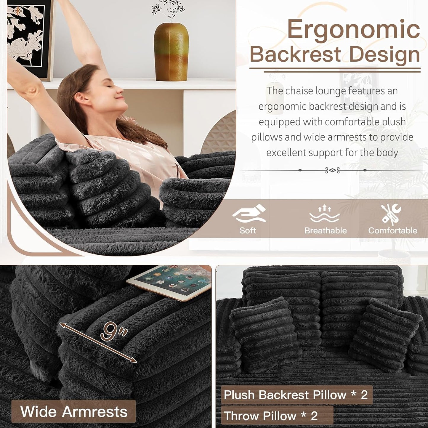 56"W Oversized Chaise Lounge Chair Indoor