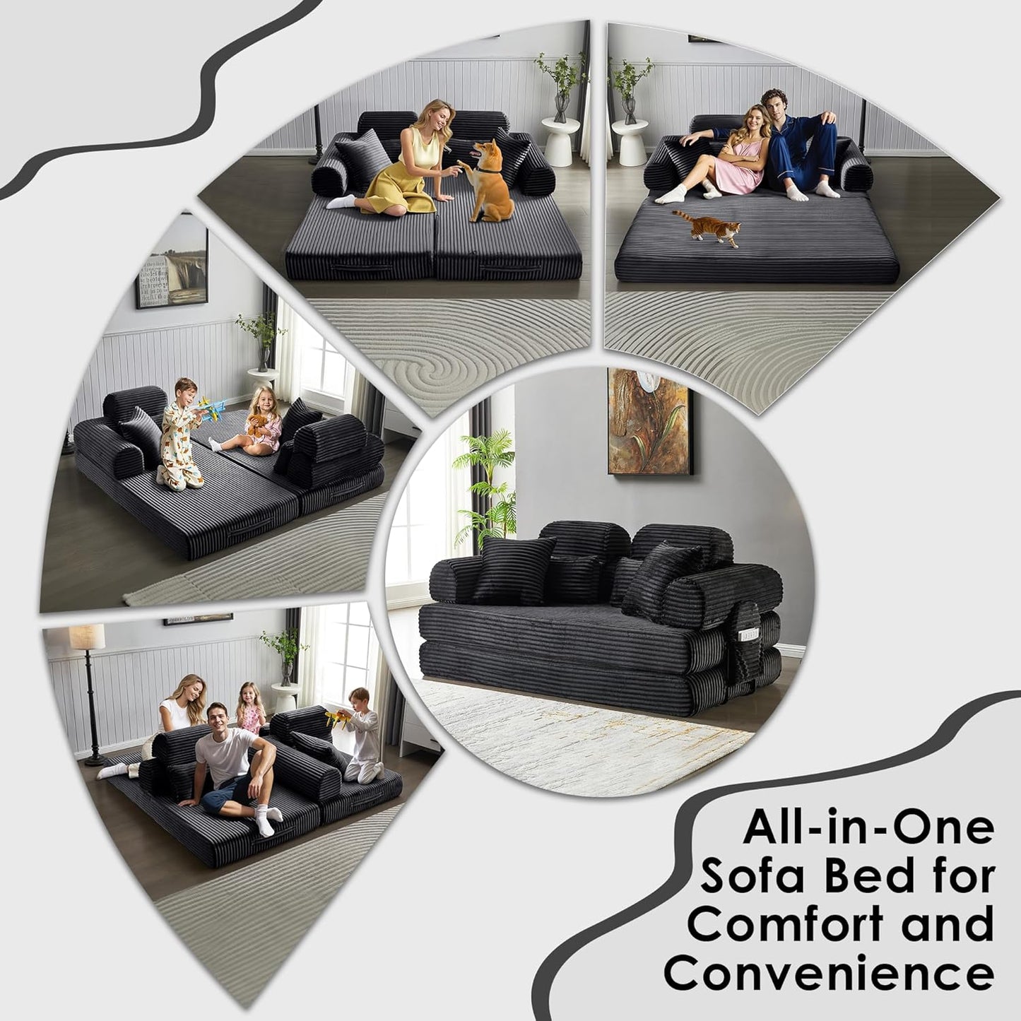 Convertible Sleeper Sofa Bed, 78.5" Corduroy Foldable Loveseat Sofa