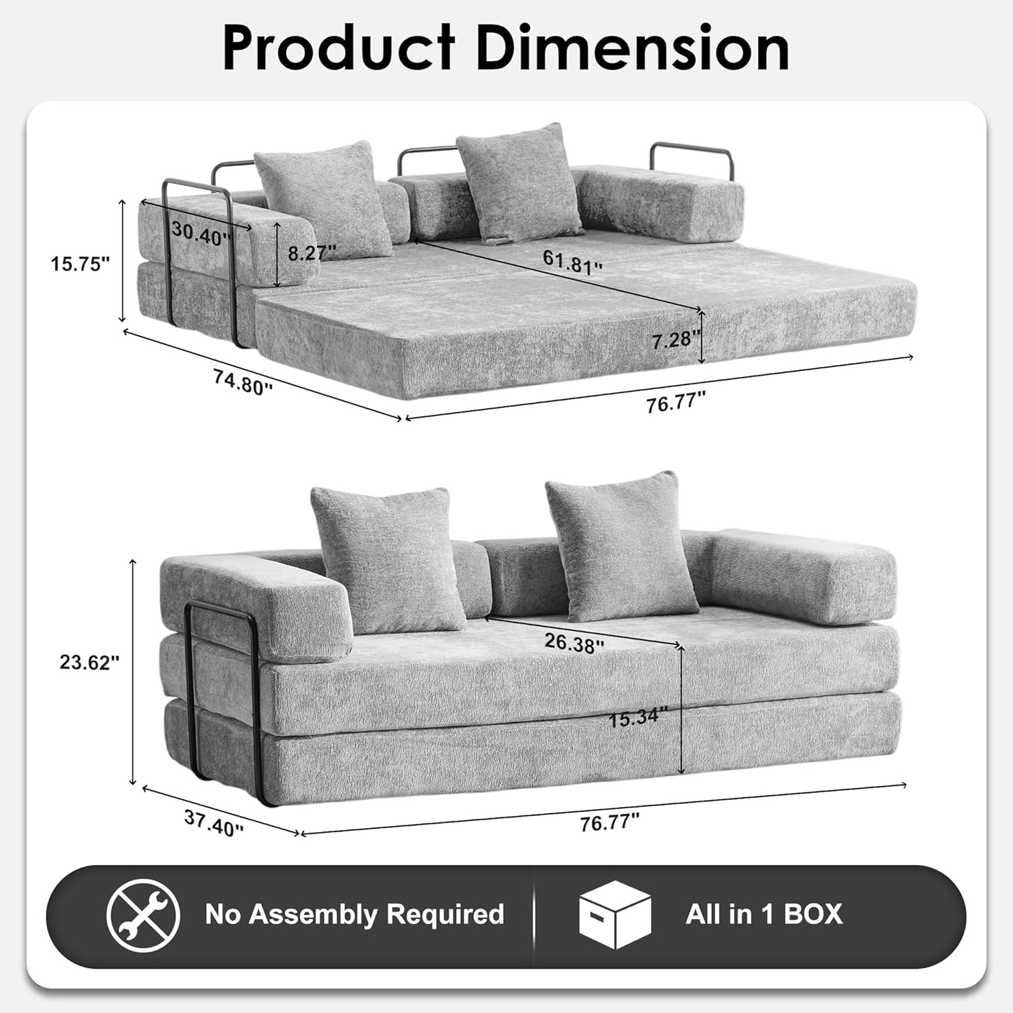 Convertible Sleeper Sofa Bed, 78.5" Corduroy Foldable Loveseat Sofa
