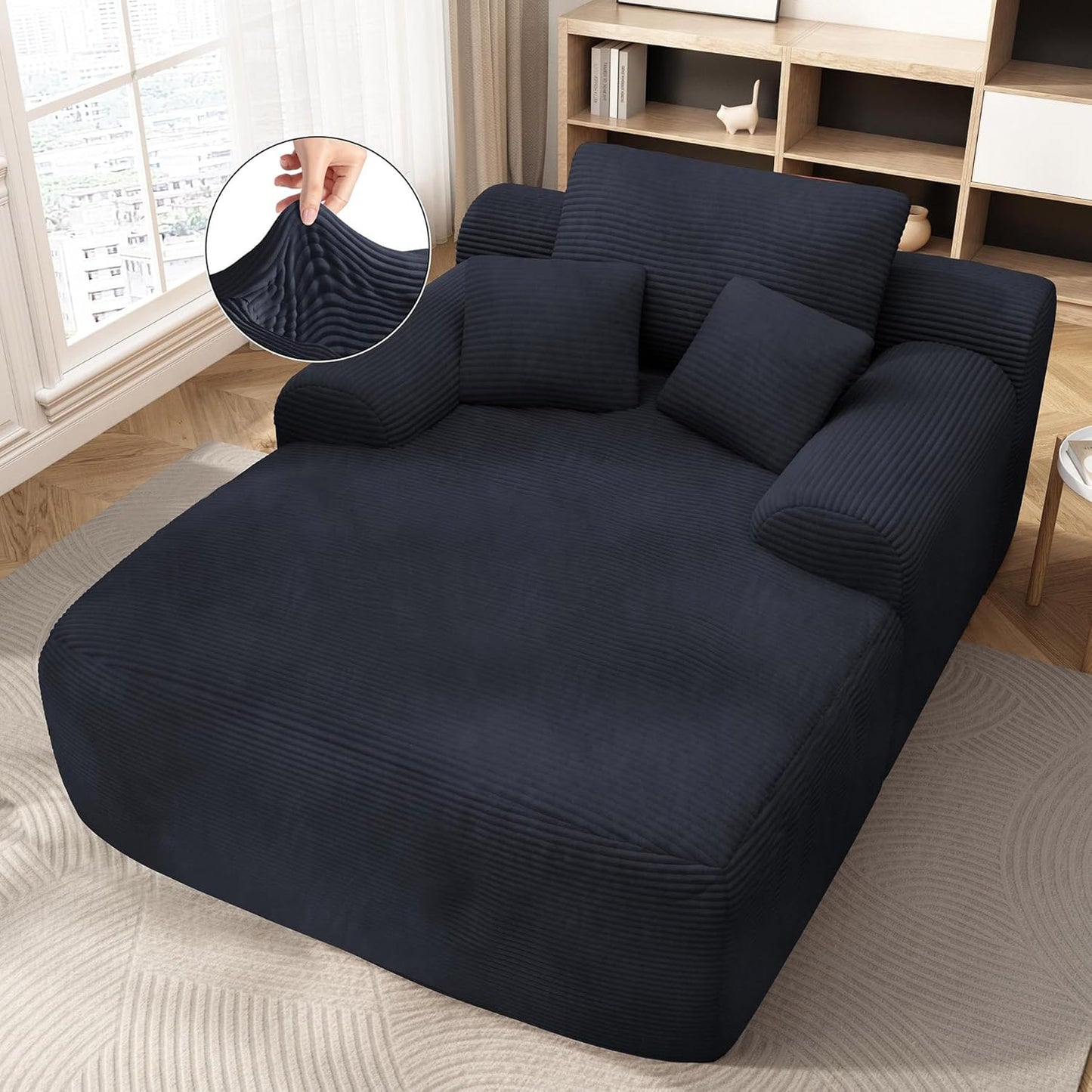 68'' Chaise Lounge Chair Indoor, Grey Plush Corduroy Cloud Couch