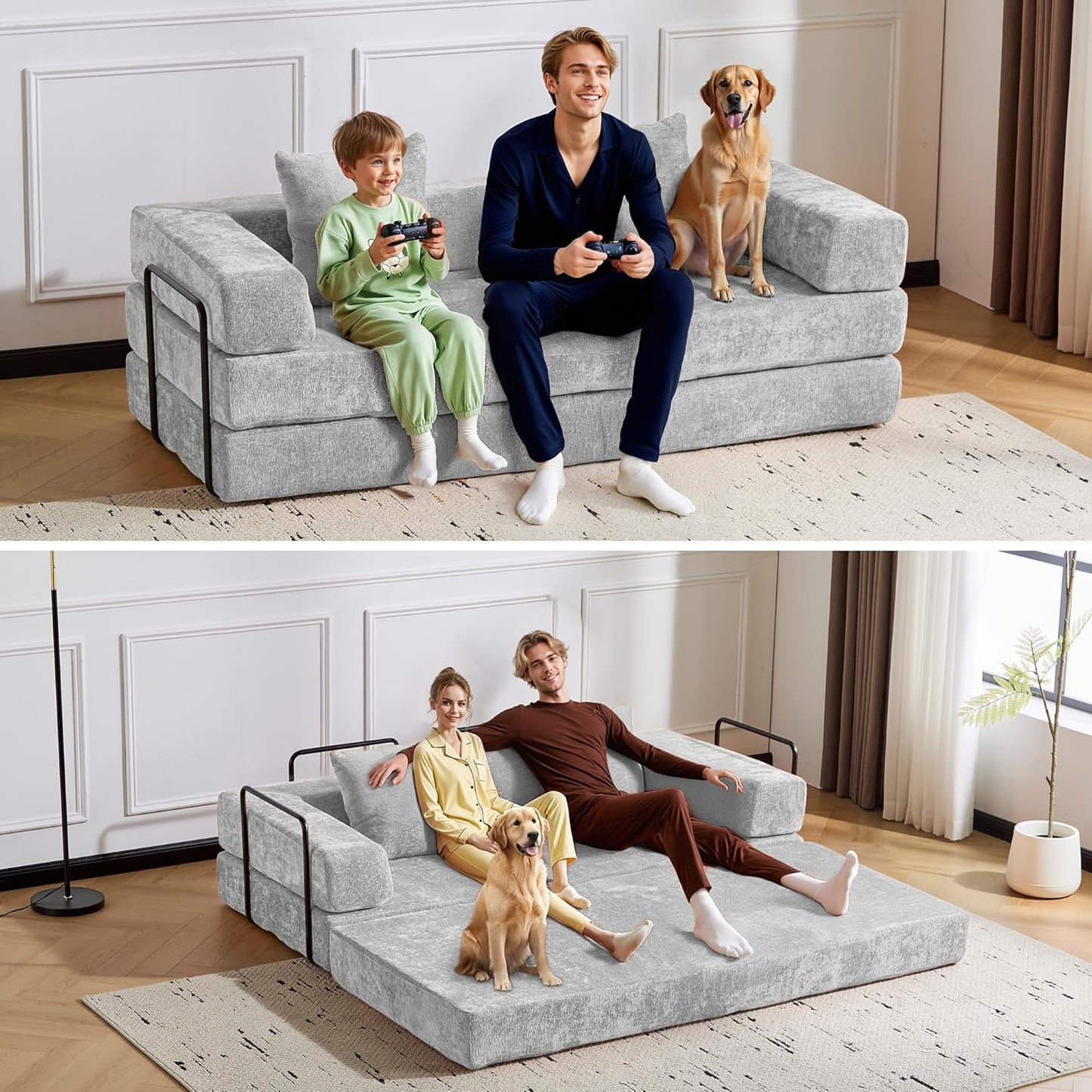 Convertible Sleeper Sofa Bed, 78.5" Corduroy Foldable Loveseat Sofa