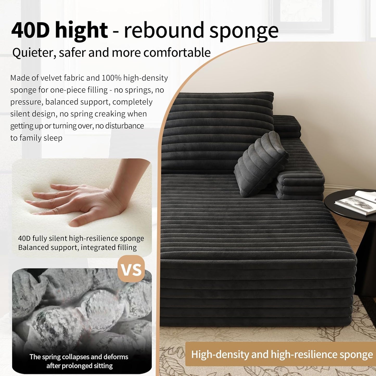 80” Oversized Double Lounge Chaise,Cloud Plush Sofa Bed