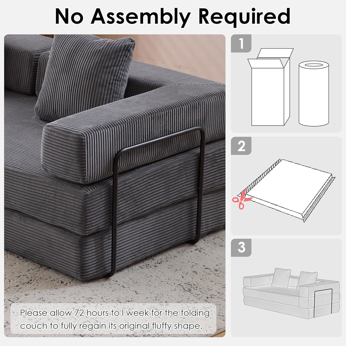 Convertible Sleeper Sofa Bed, 78.5" Corduroy Foldable Loveseat Sofa