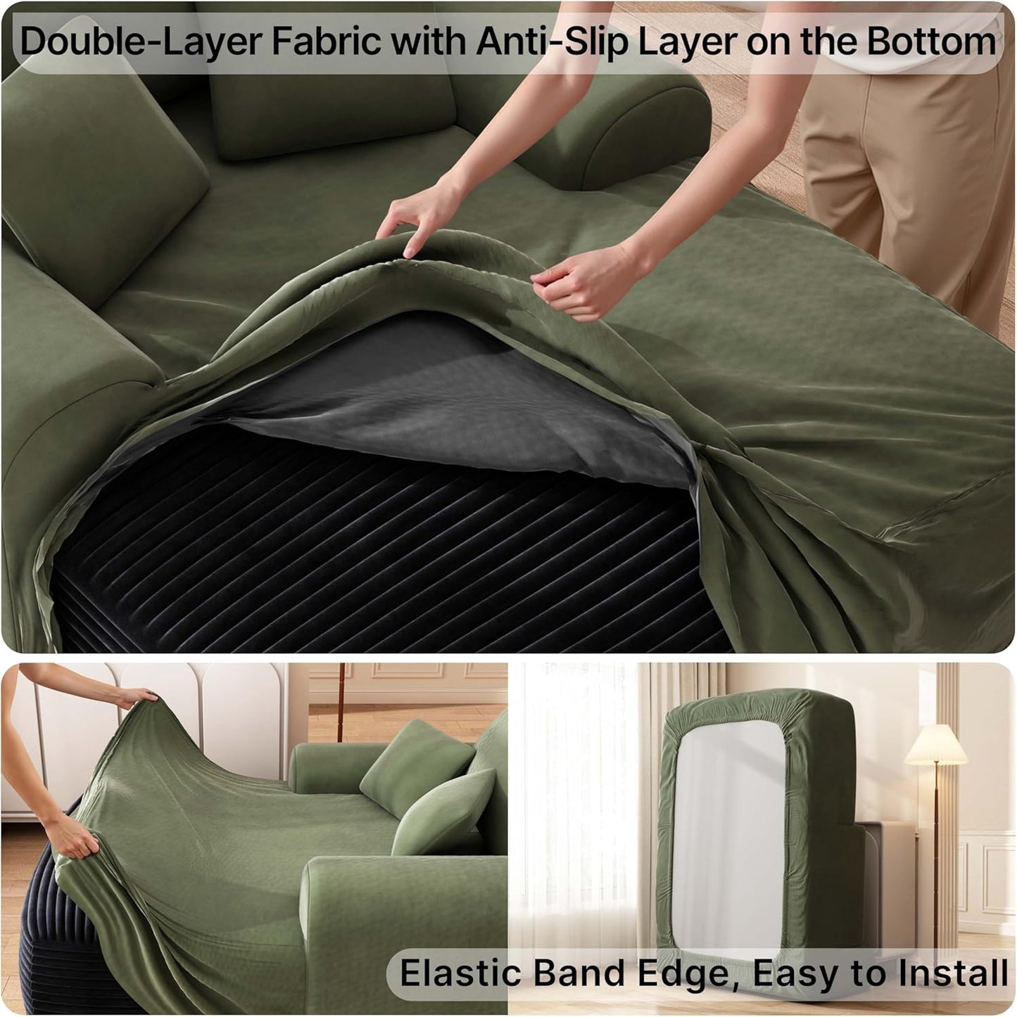 68'' Chaise Lounge Chair Indoor, Grey Plush Corduroy Cloud Couch