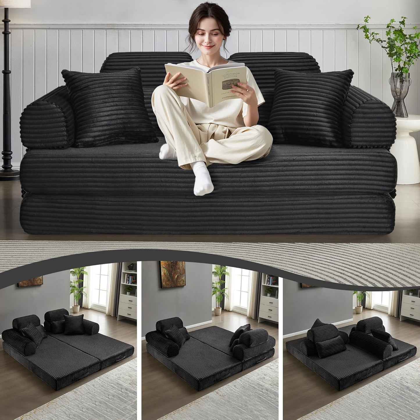 Convertible Sleeper Sofa Bed, 78.5" Corduroy Foldable Loveseat Sofa