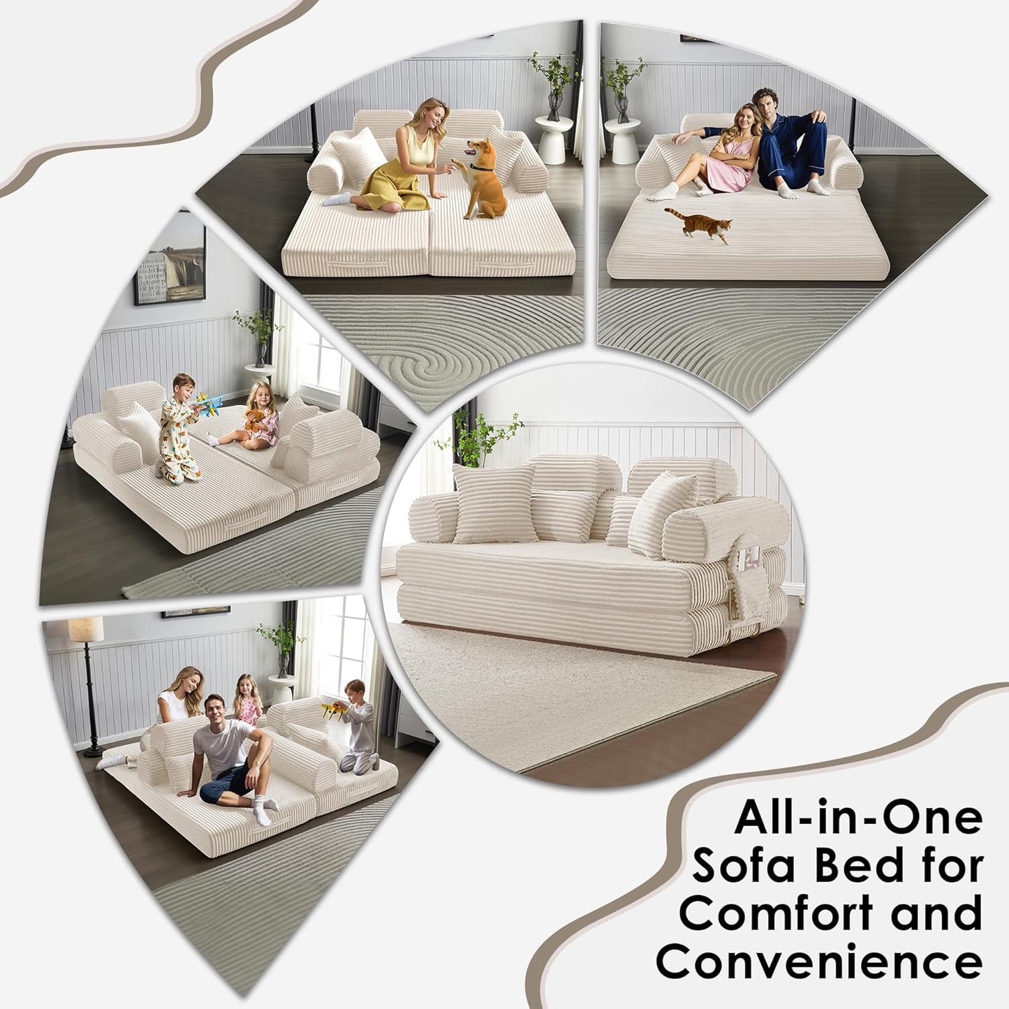 Convertible Sleeper Sofa Bed, 78.5" Corduroy Foldable Loveseat Sofa