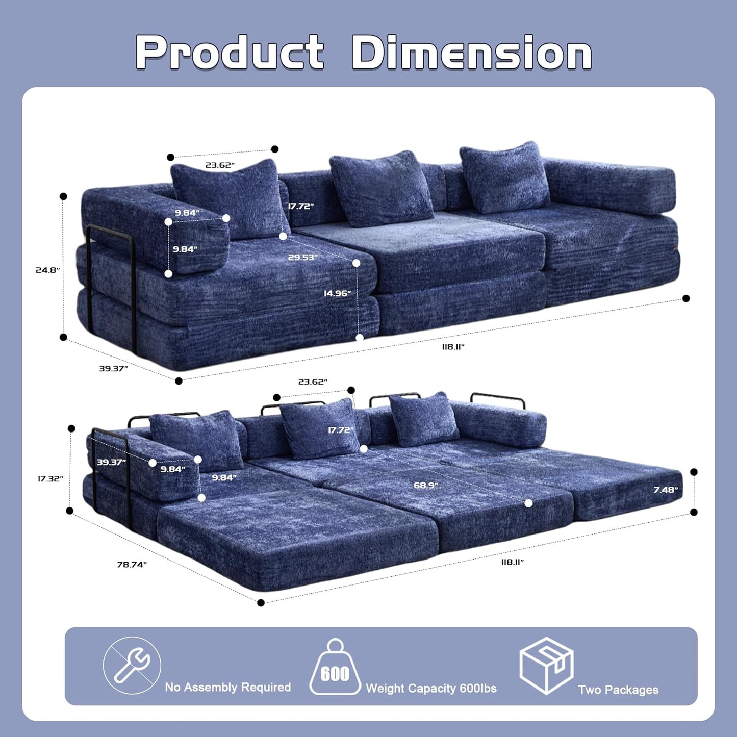 Compression Floor Sofa Bed, 3-Seat
