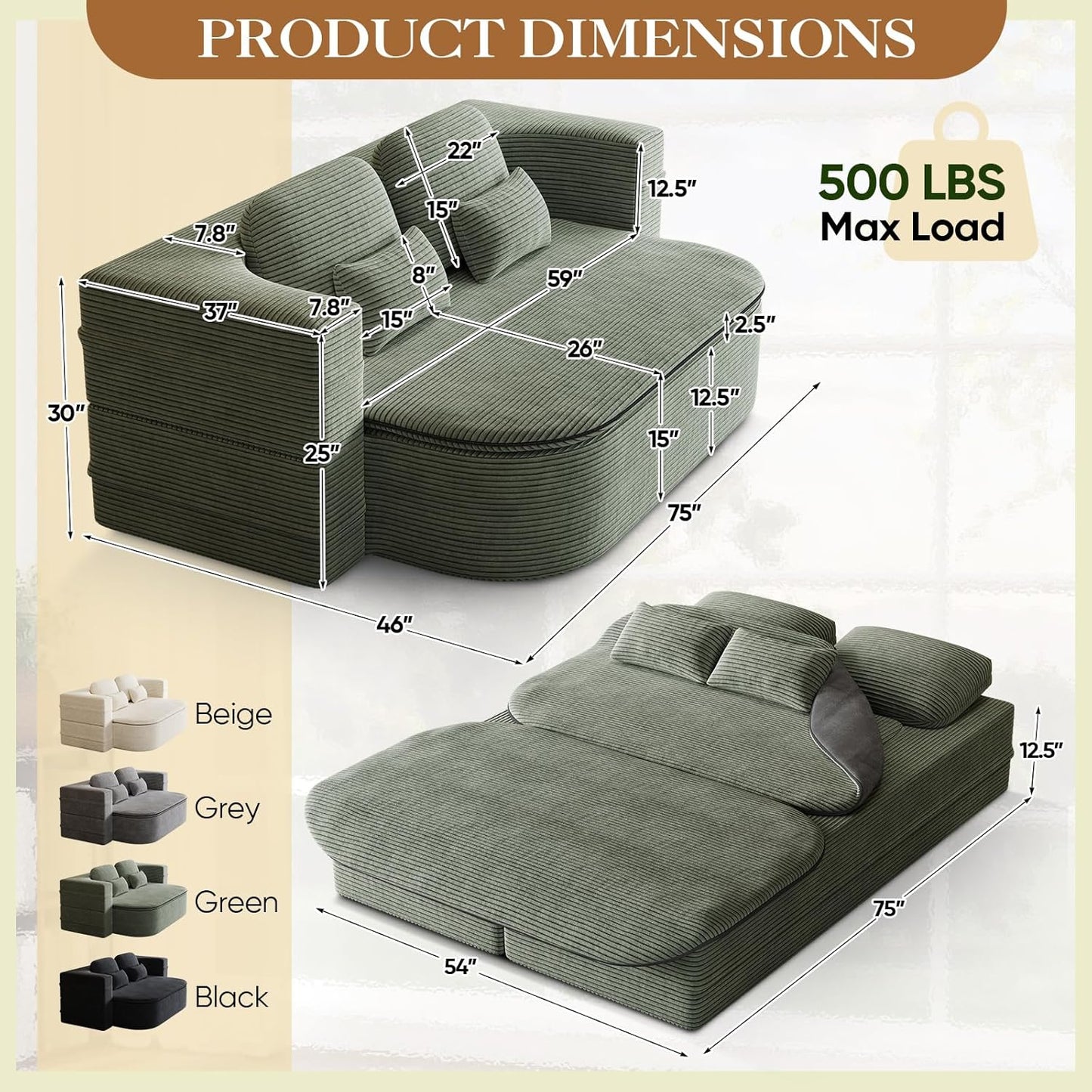 Antetek Convertible Sleeper Sofa