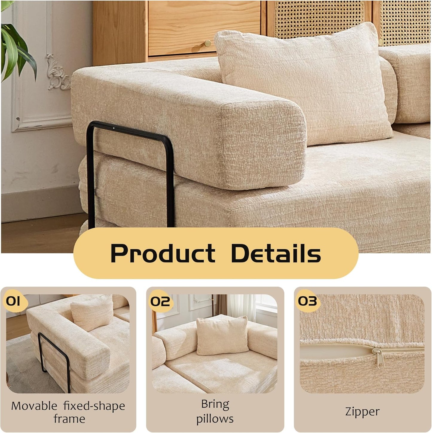 Compression Floor Sofa Bed, 3-Seat