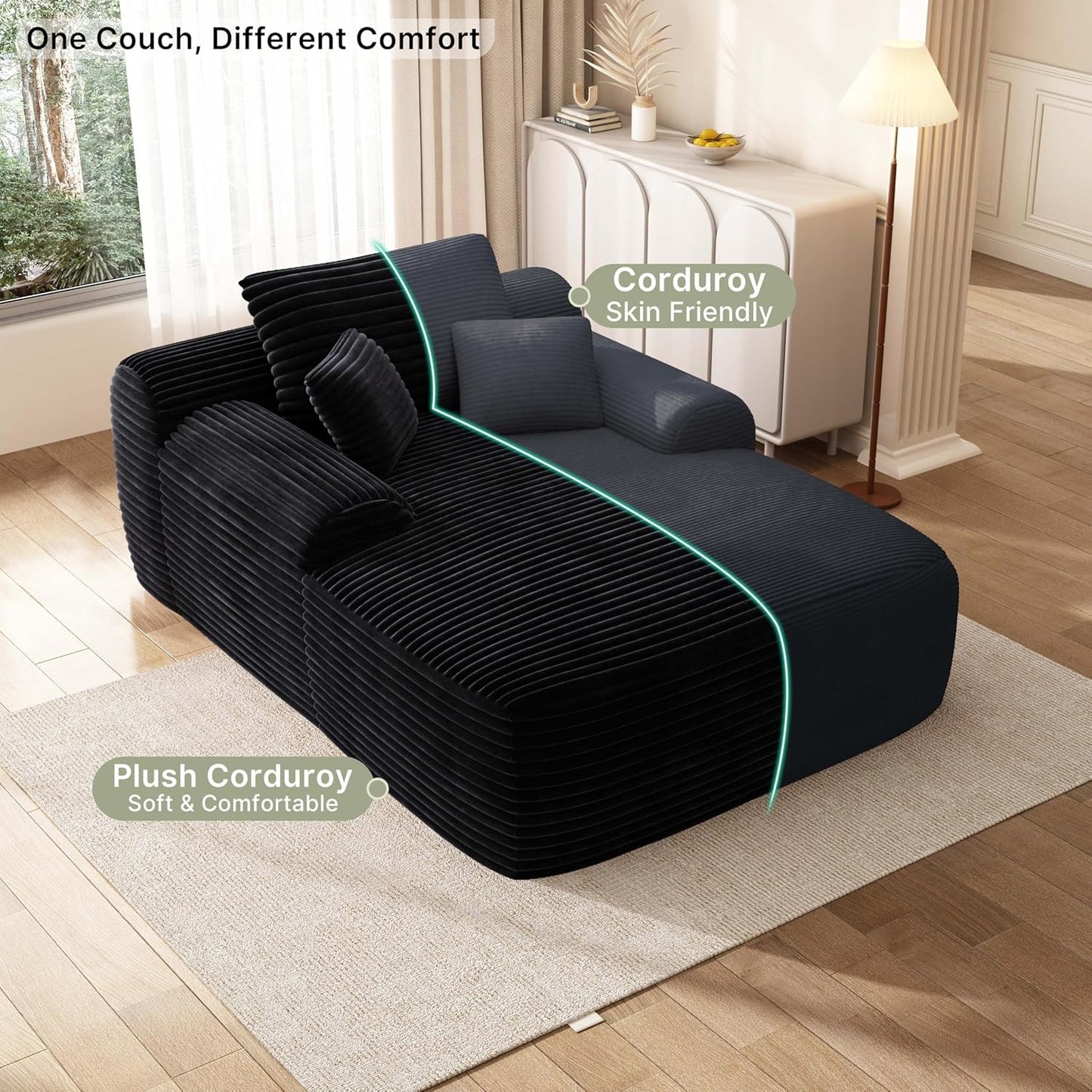 68'' Chaise Lounge Chair Indoor, Grey Plush Corduroy Cloud Couch