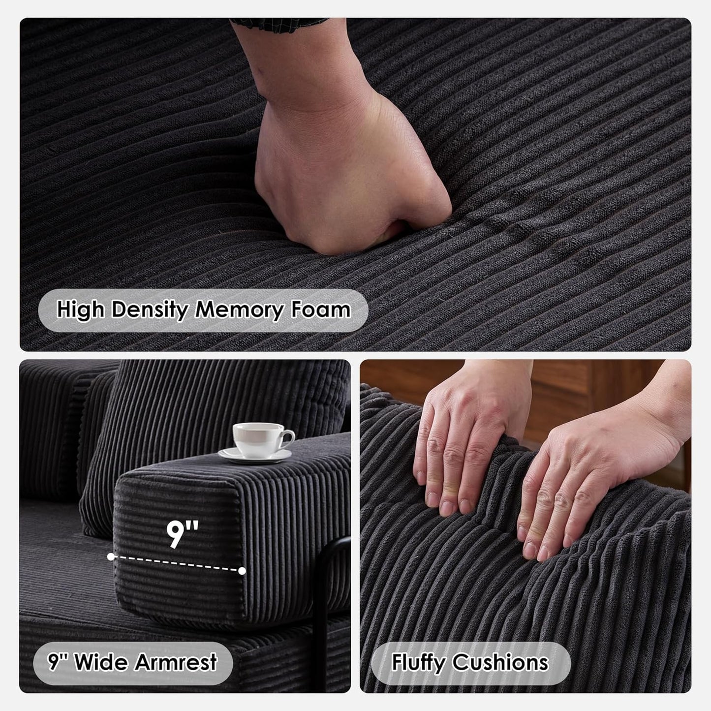 Convertible Sleeper Sofa Bed, 78.5" Corduroy Foldable Loveseat Sofa