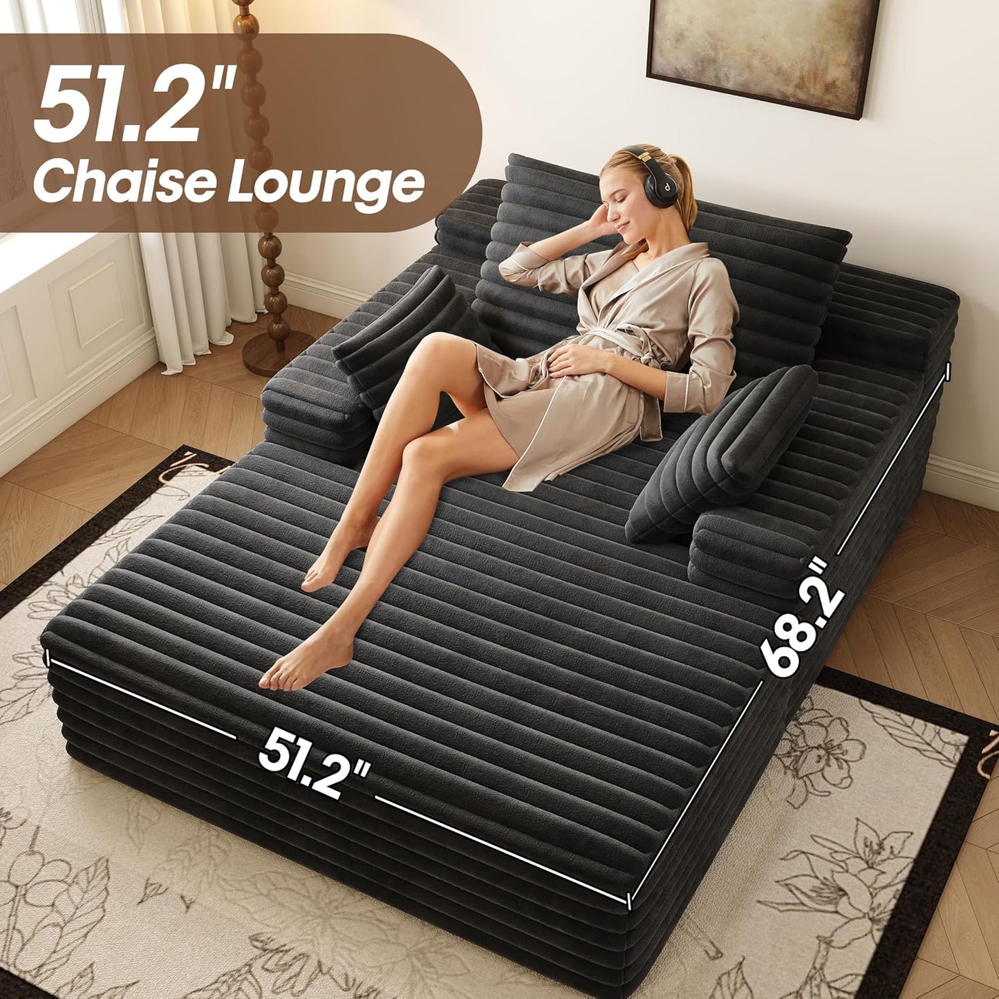 80” Oversized Double Lounge Chaise,Cloud Plush Sofa Bed