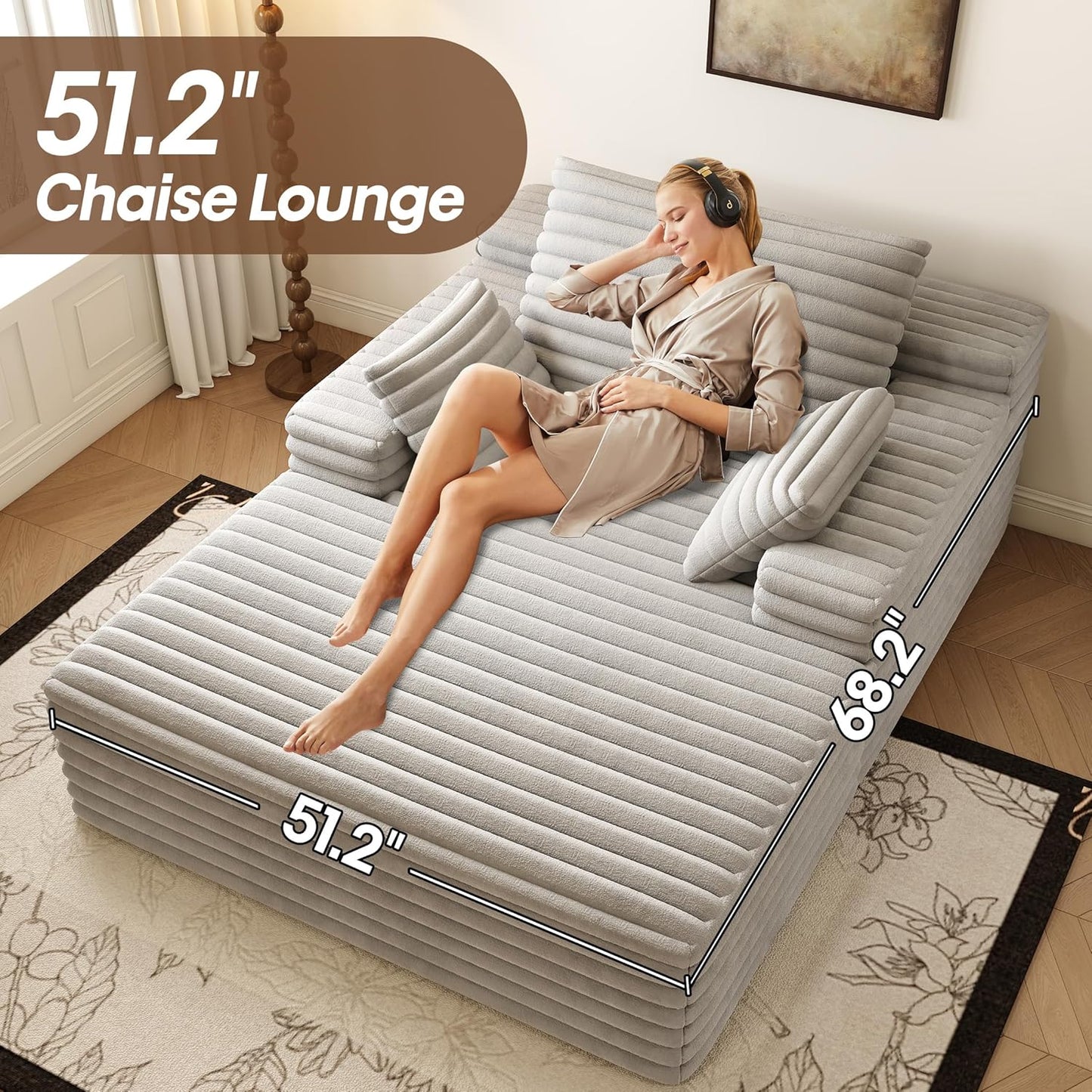 80” Oversized Double Lounge Chaise,Cloud Plush Sofa Bed