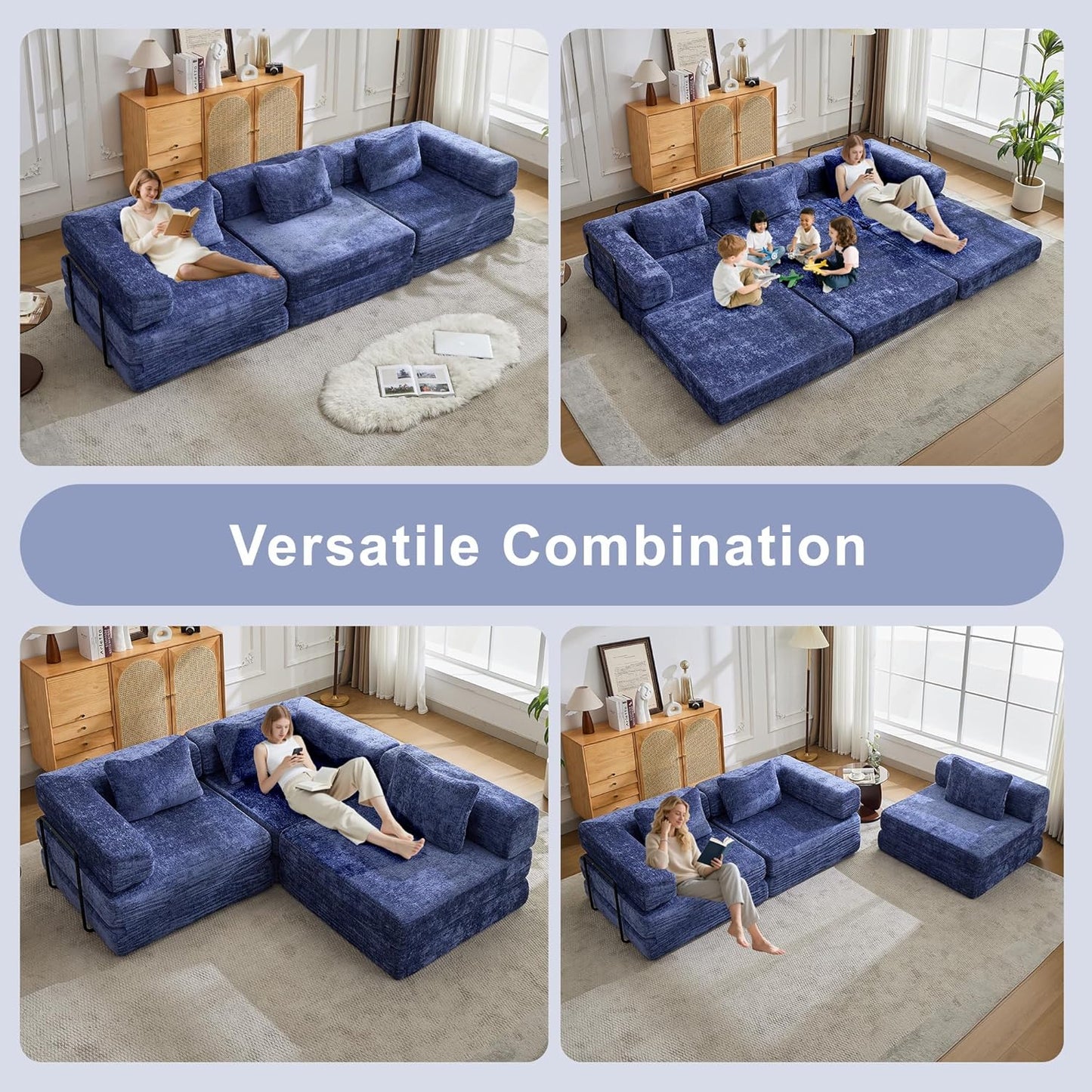 Compression Floor Sofa Bed, 3-Seat