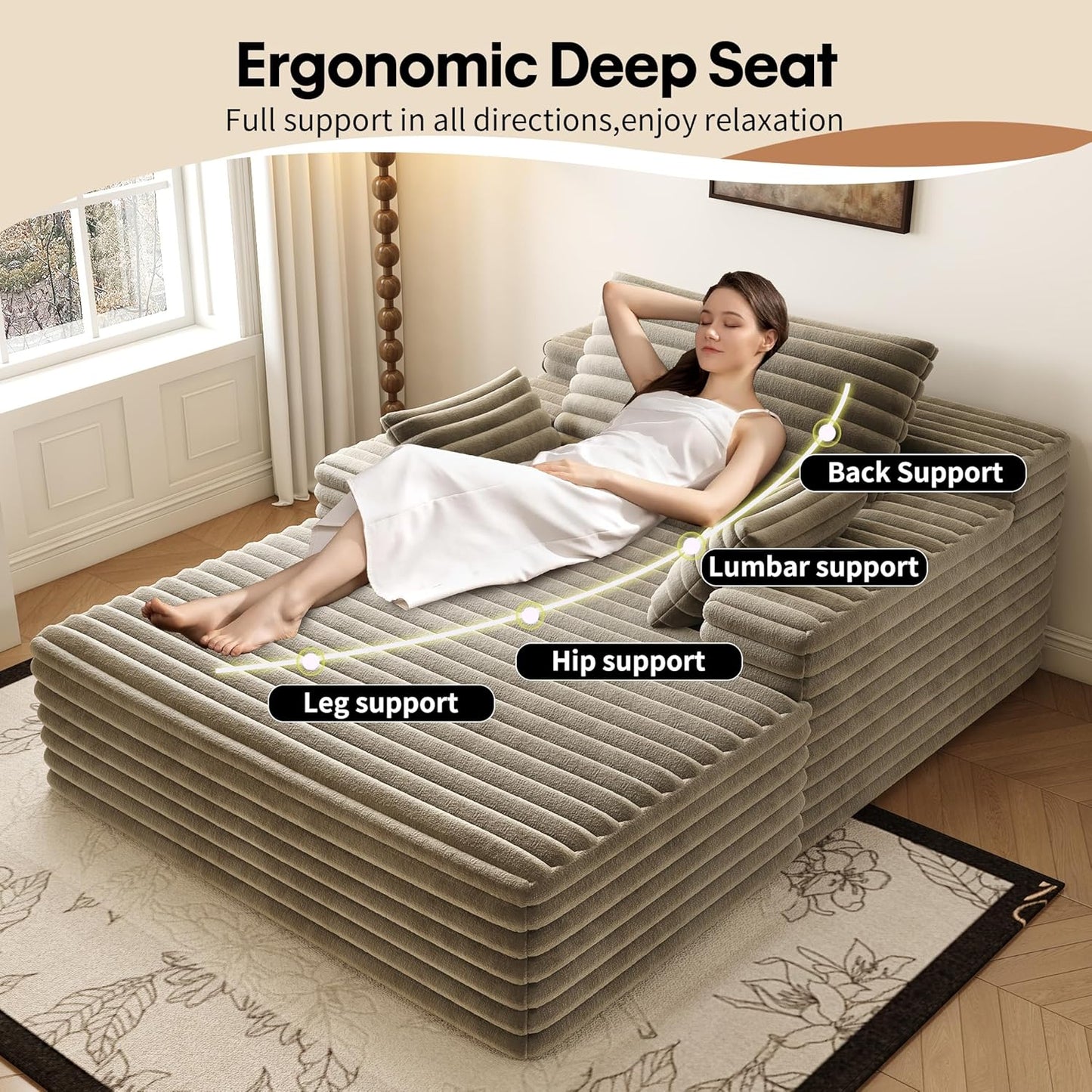 80” Oversized Double Lounge Chaise,Cloud Plush Sofa Bed