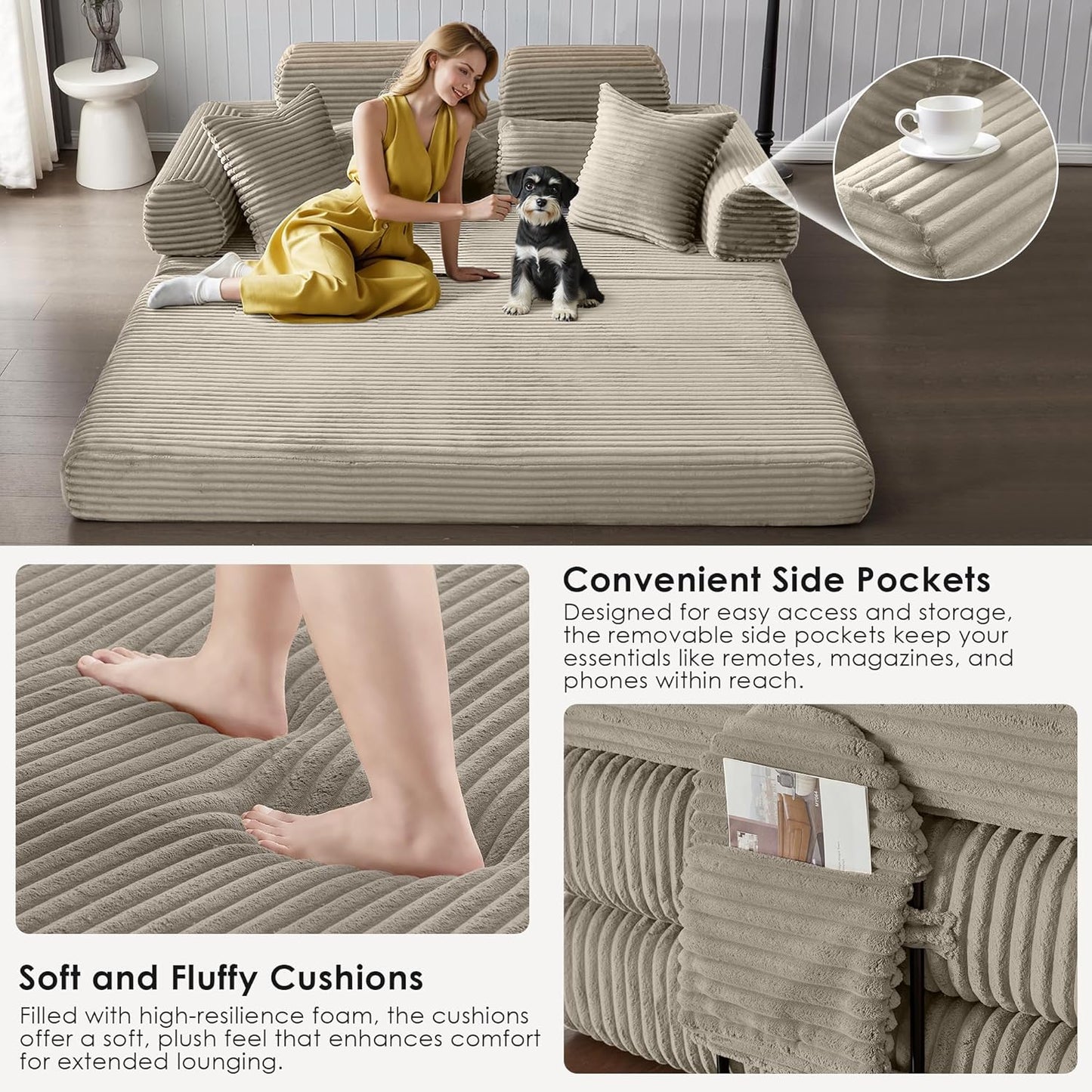 Convertible Sleeper Sofa Bed, 78.5" Corduroy Foldable Loveseat Sofa