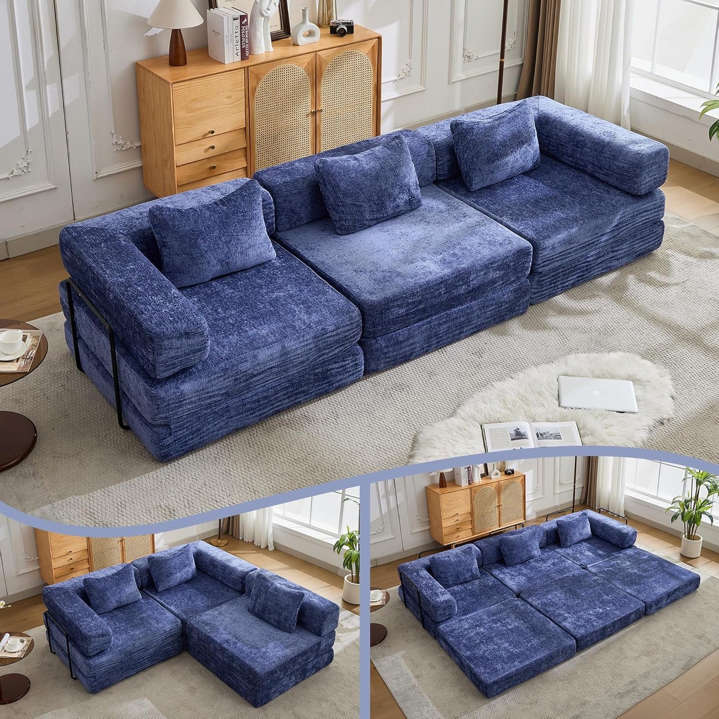 Compression Floor Sofa Bed, 3-Seat