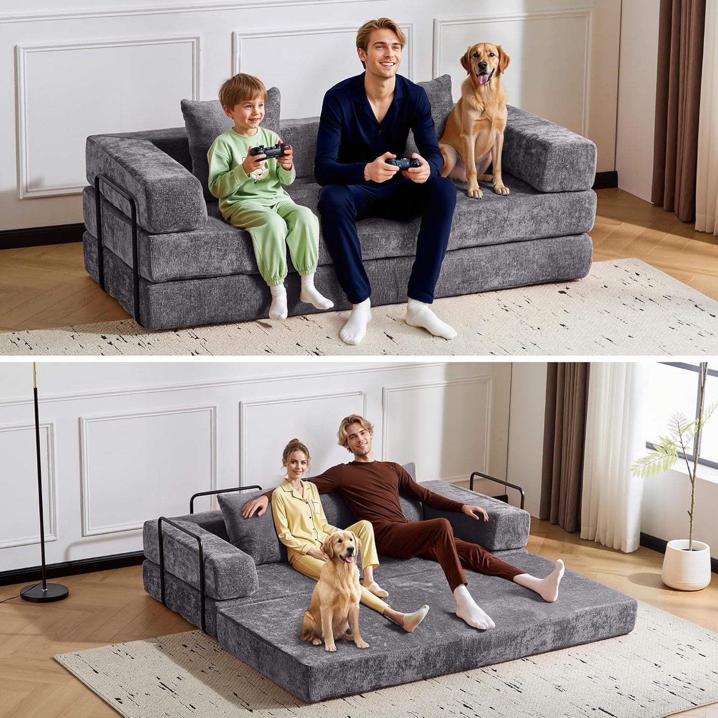 Convertible Sleeper Sofa Bed, 78.5" Corduroy Foldable Loveseat Sofa