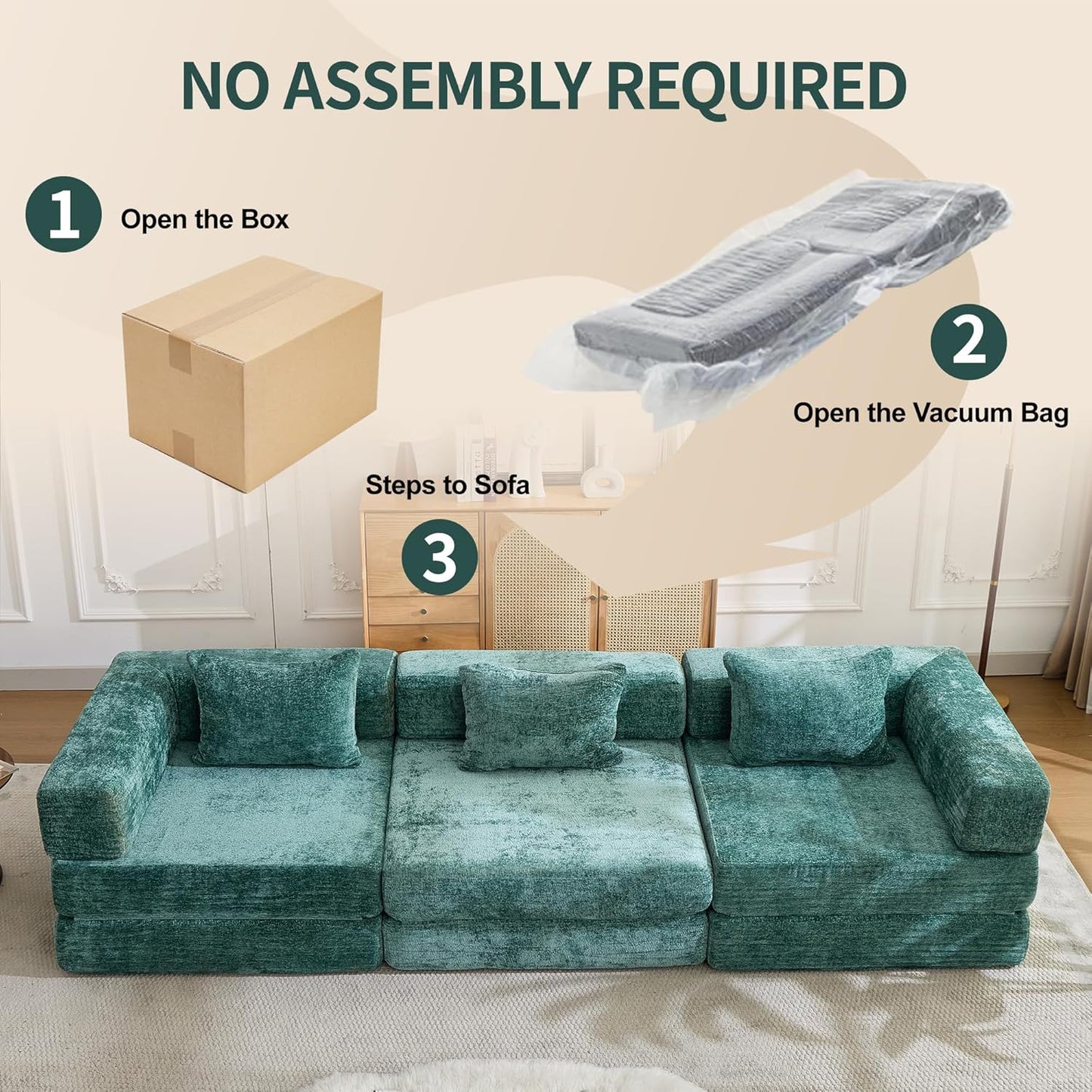 Compression Floor Sofa Bed, 3-Seat
