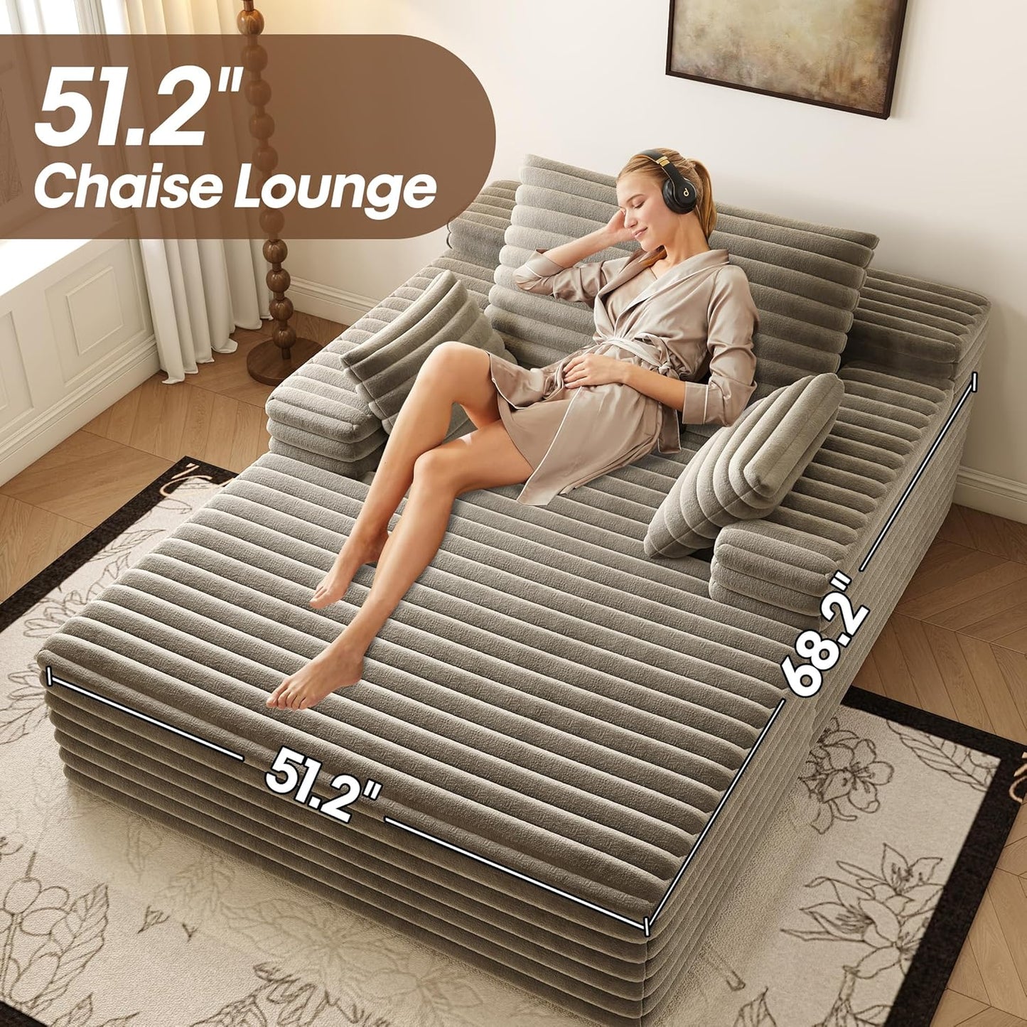 80” Oversized Double Lounge Chaise,Cloud Plush Sofa Bed