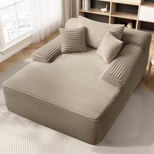 68'' Chaise Lounge Chair Indoor, Grey Plush Corduroy Cloud Couch